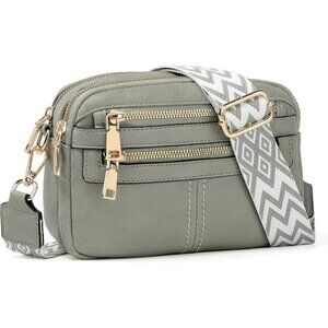 6-Pocket Crossbody Bags for Women, Vegan Leather Shoulder Handbags Gray Travel